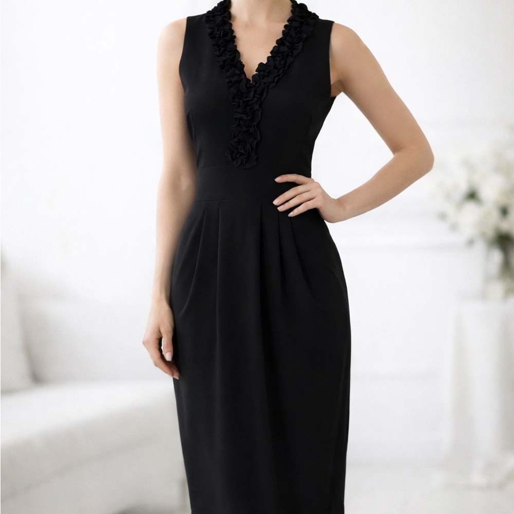 Taylor Black Sheath Midi Dress V-Neck Sleeveless